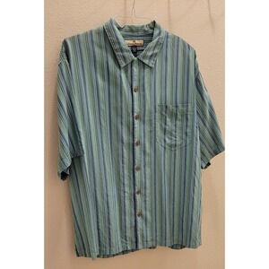 Tommy Bahama 100% Silk Relax Striped Short Sleeve Button Down XL Green/Blue/gray